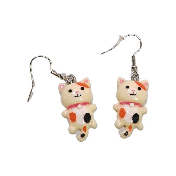 Cute Calico Cat Dangling Earrings Dangle Kitten Feline Cats Kitty Novelty Drop - Picture 1 of 2